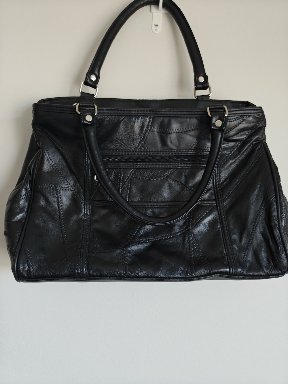 Vintage Black Leather Top-Handle Women's Handbag